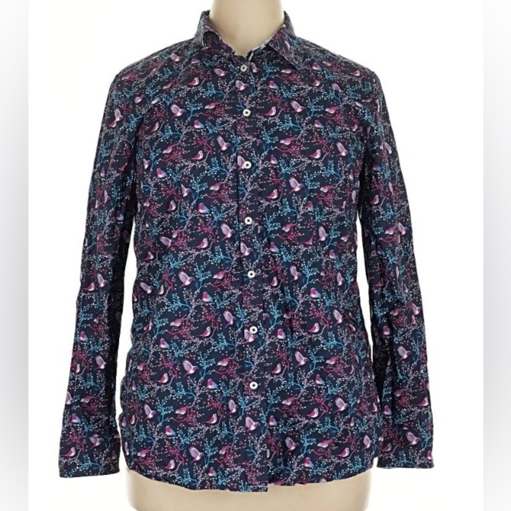 Talbots Navy and Pink bird print Button Down Shirt
